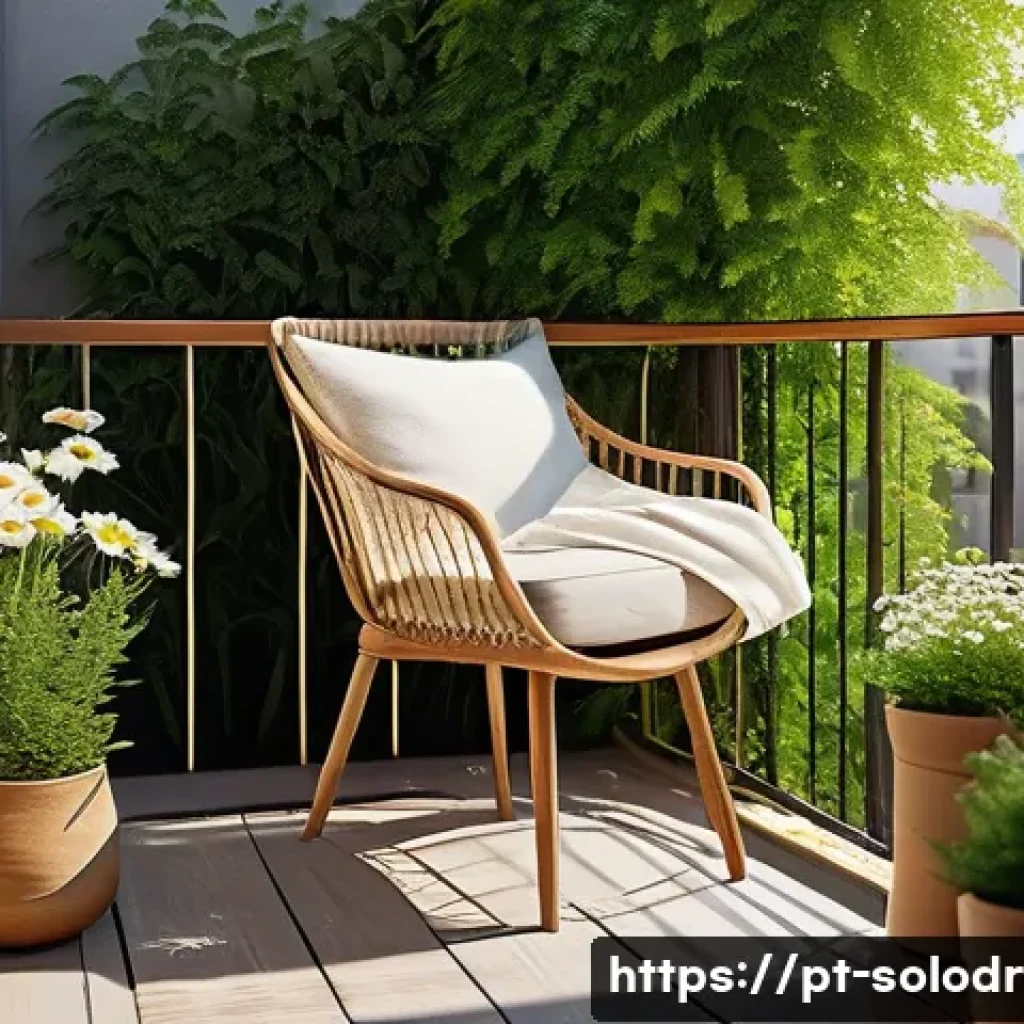 혼술과 명상 결합 - A cozy balcony scene bathed in warm natural sunlight, filled with lush green plants and delicate flo...
